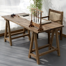 北欧式实木书桌现代简约创意旧门板原木料老榆木办公桌子