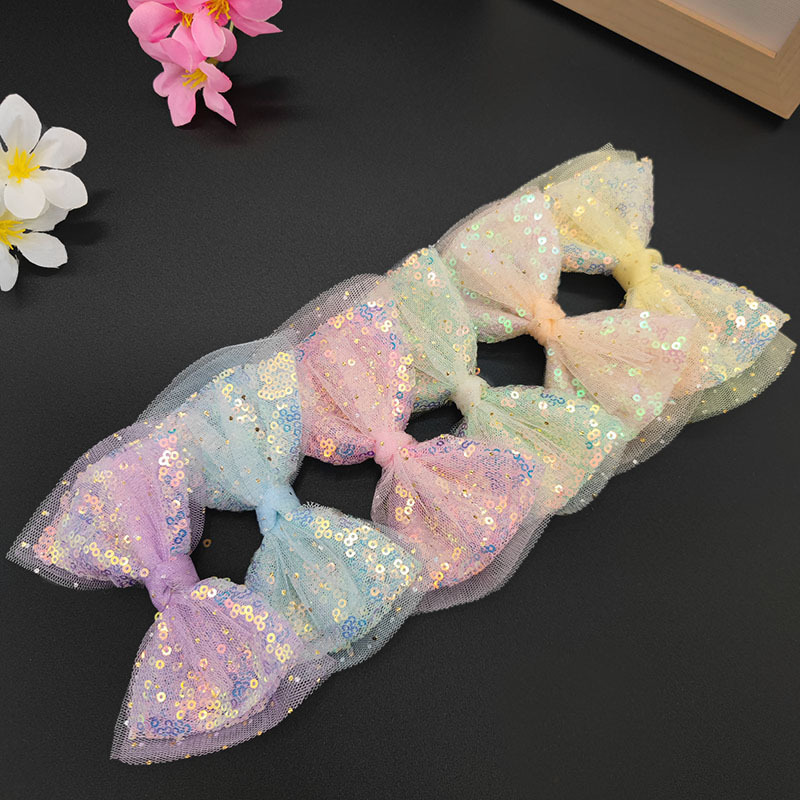 Spring and Summer New Sequined Bow Fairy Temperamental Double-Layer Mesh Girl Barrettes Headdress Duckbill Clip