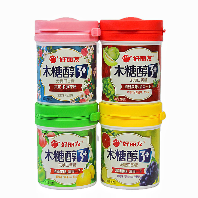 好丽友木糖醇口香糖101g*6瓶整盒批发无糖口香糖网红便利店零食