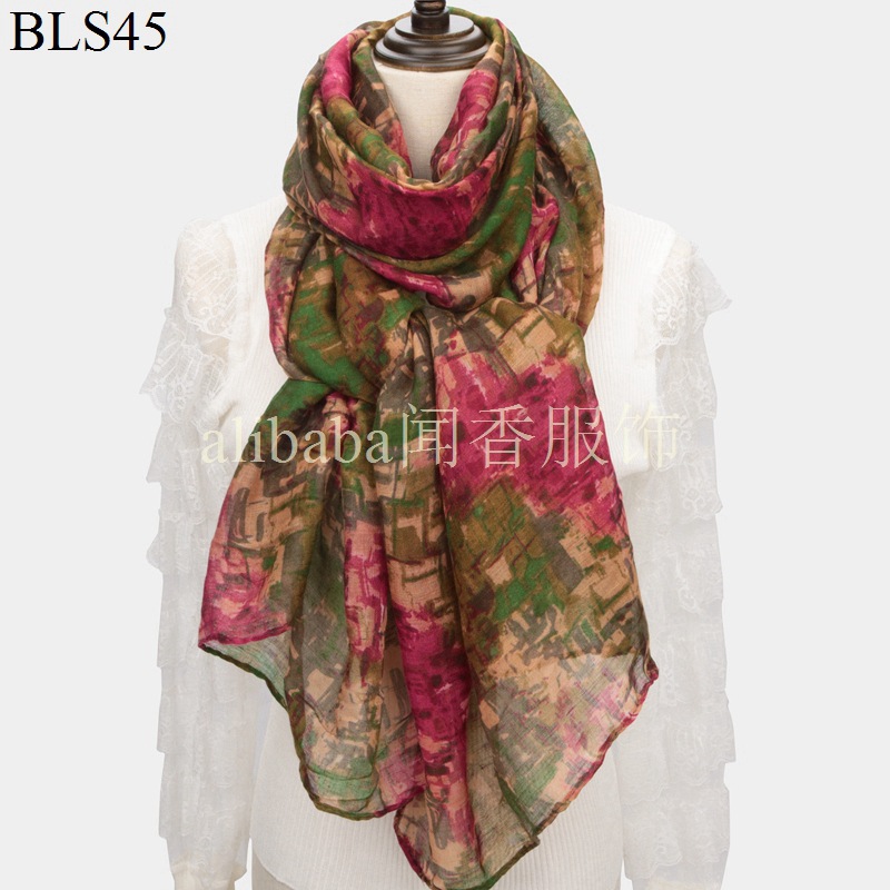 New Mosaic Geometric Scarf Women's Voile Cotton and Linen Soft Shawl Cross-Border Hot Selling Scarf Beach Towel Wholesale