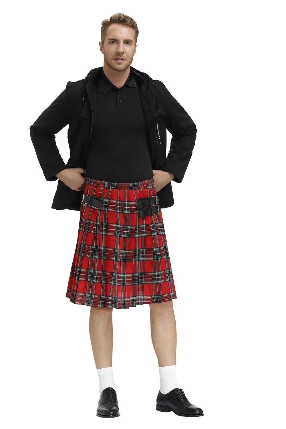 新款万圣节服装cosplay苏格兰裙男装格纹百褶半身裙舞会派对服装采购