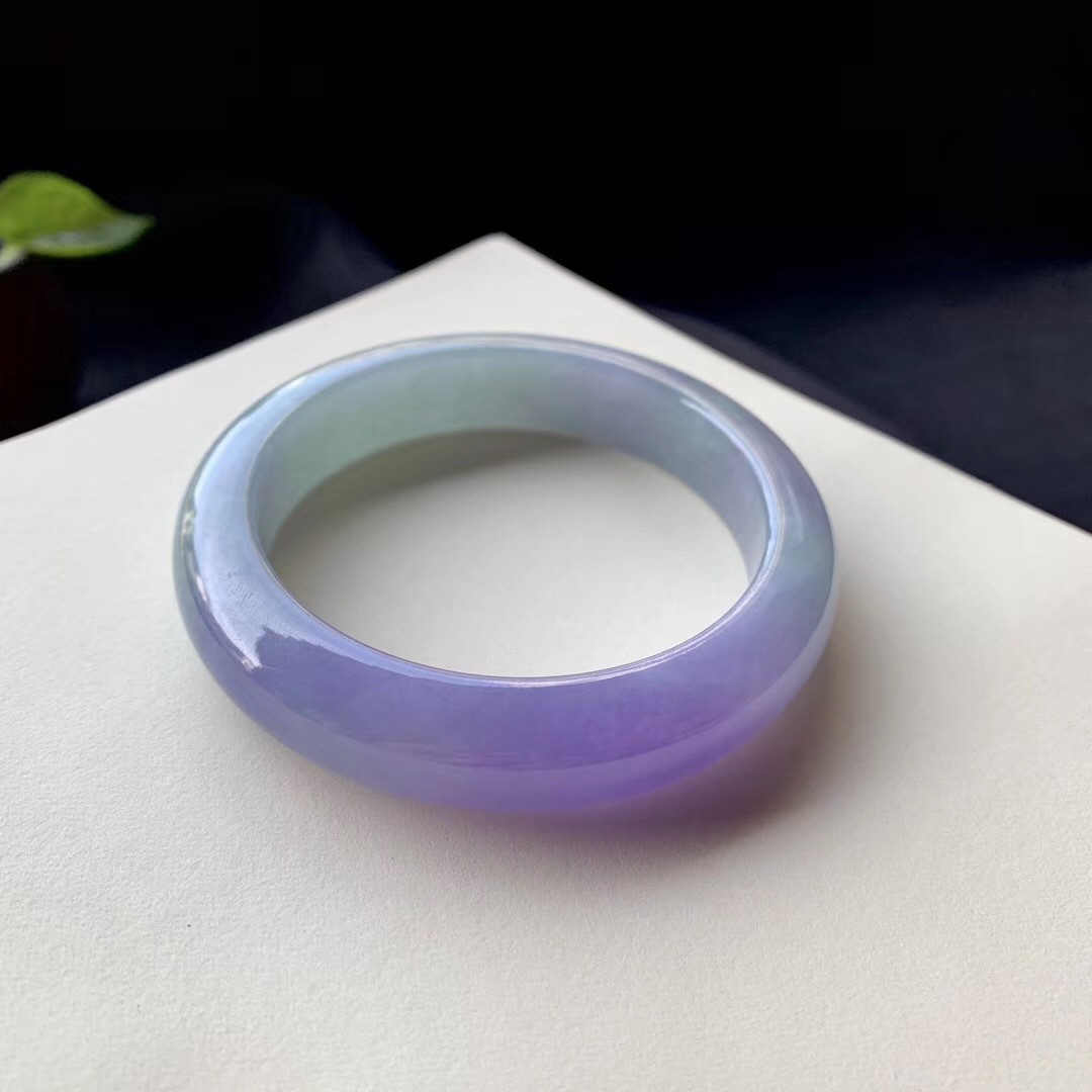 天然翡翠冰种紫罗兰春带彩贵妃翡翠手镯子宽版玉石少女款缅甸老坑