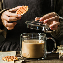 高硼硅透明玻璃大容量创意怀旧双层大茶缸喝水杯带盖把双层杯泡茶