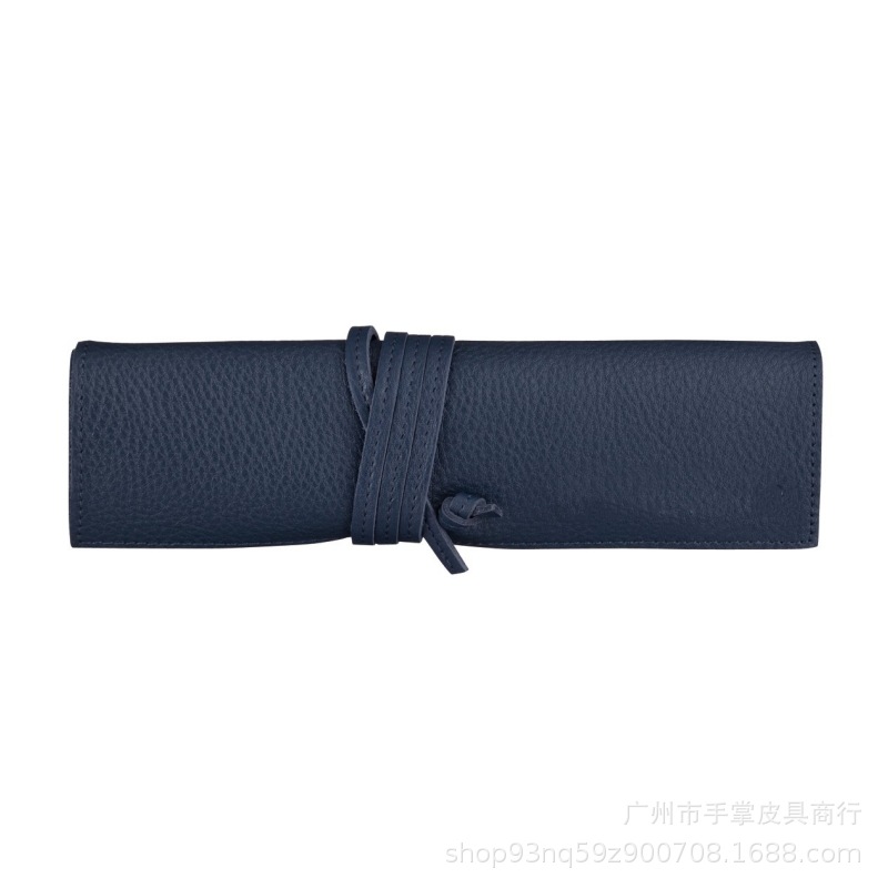 日式真皮便携卷笔袋 荔枝纹头层牛皮办公礼品笔袋大容量文具笔袋