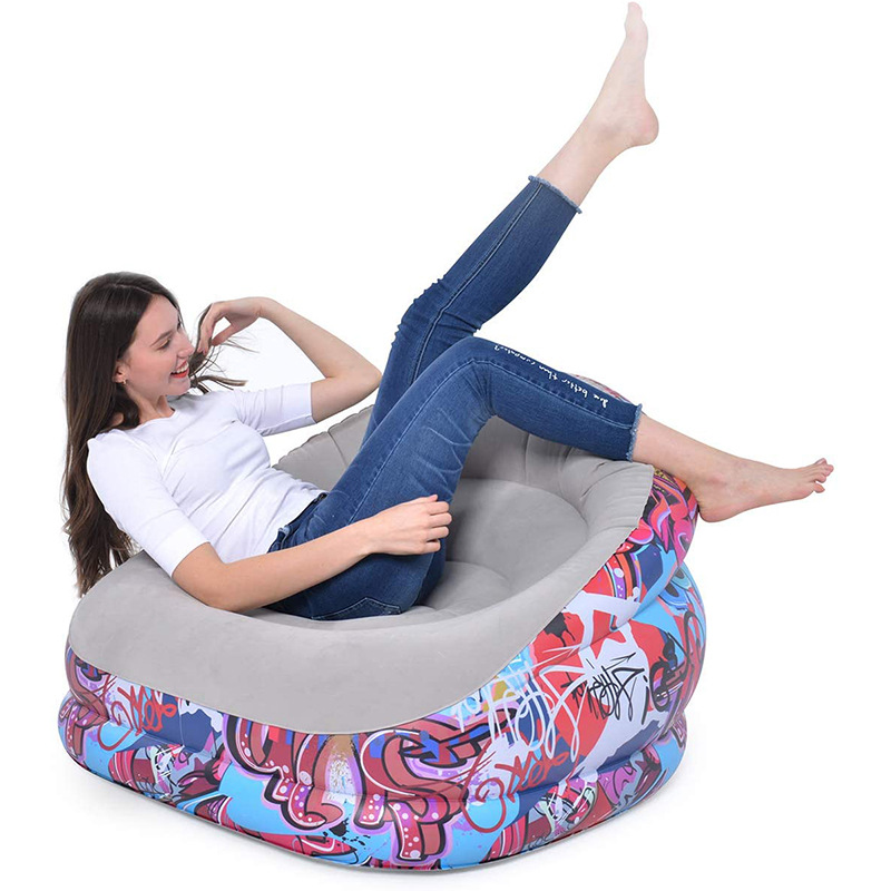 户外懒人沙发植绒充气沙发 便携充气凳子植绒沙发单人