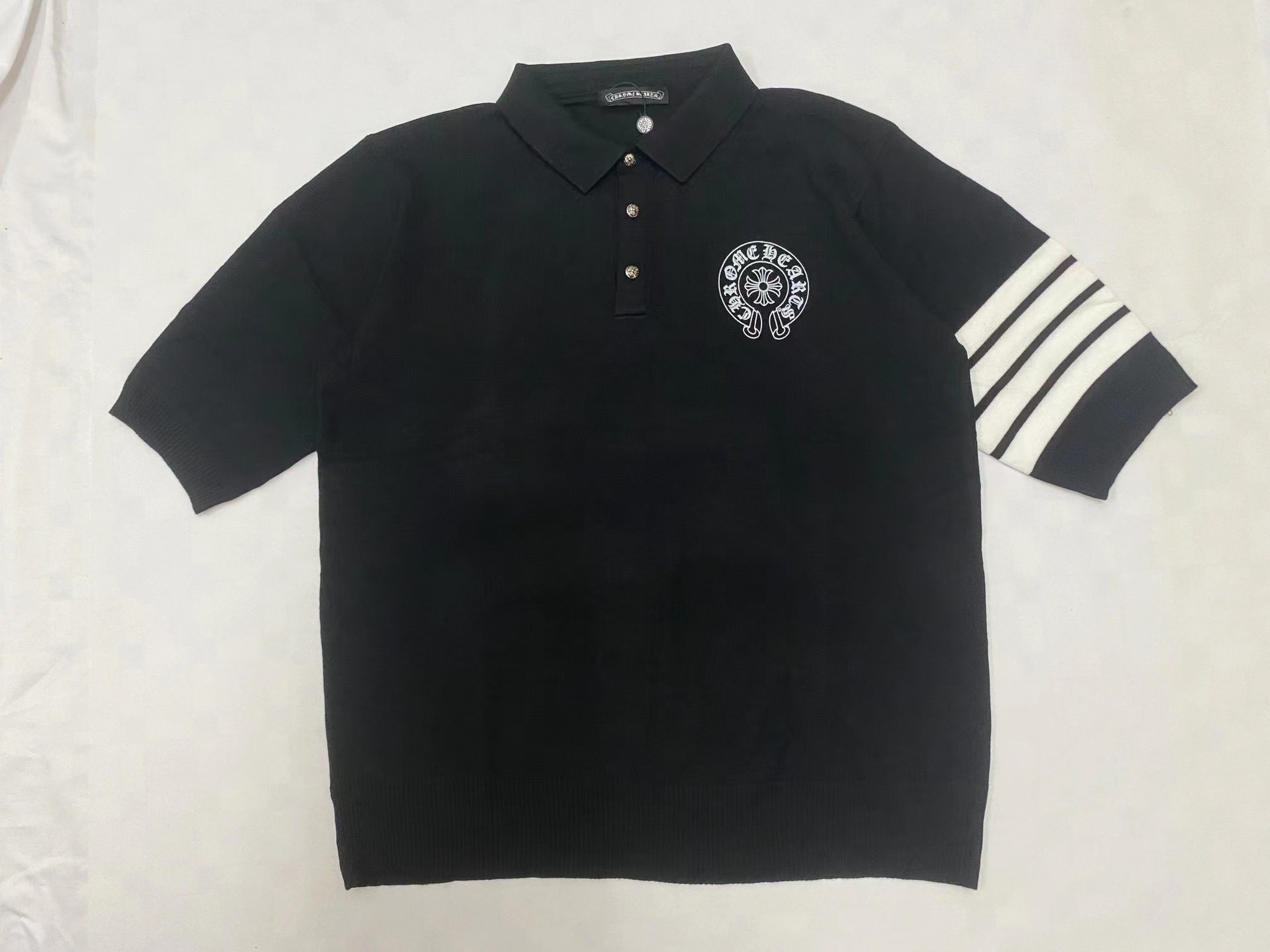 潮牌大款chromehearts新款克罗翻领针织十字架polo衫男女短袖批发