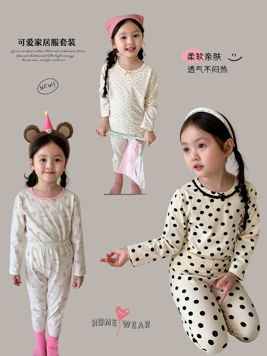 weimu children‘s clothing girls‘ home wear suit 2024 autumn new children‘s pajamas autumn clothes long pants baby girl clothes