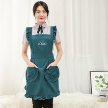 外贸帆布围裙可爱韩版花边公主款餐厅围裙纯色广告围裙定 制logo