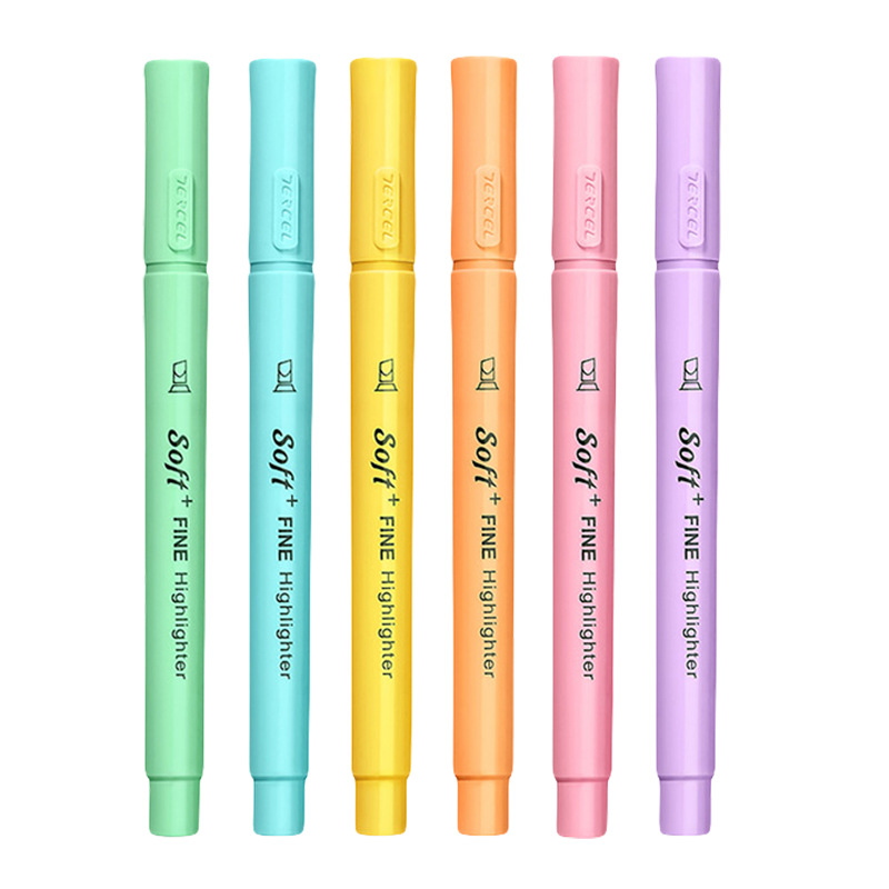 德尔施软头荧光笔浅色标记笔学生用划记重点柔色马卡龙色手账笔