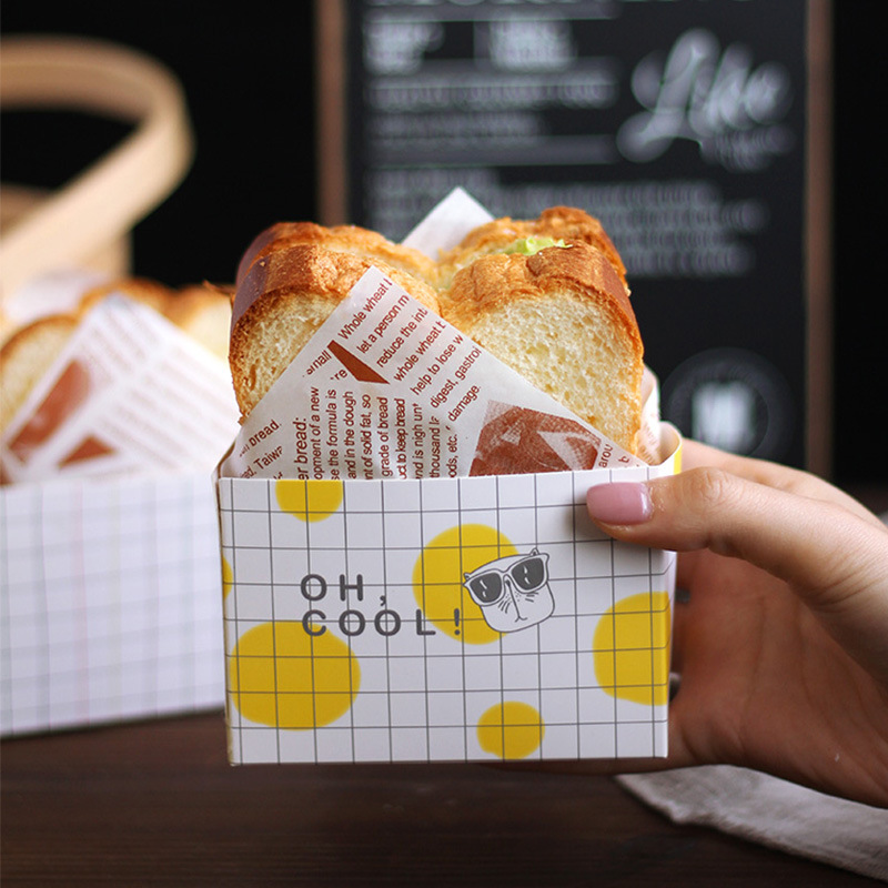 Oq5m Portable Sandwich Hamburger Box Smooth Egg Tamagoyaki Toast Paper Cups Packaging Box Hand Holding Bread Paper