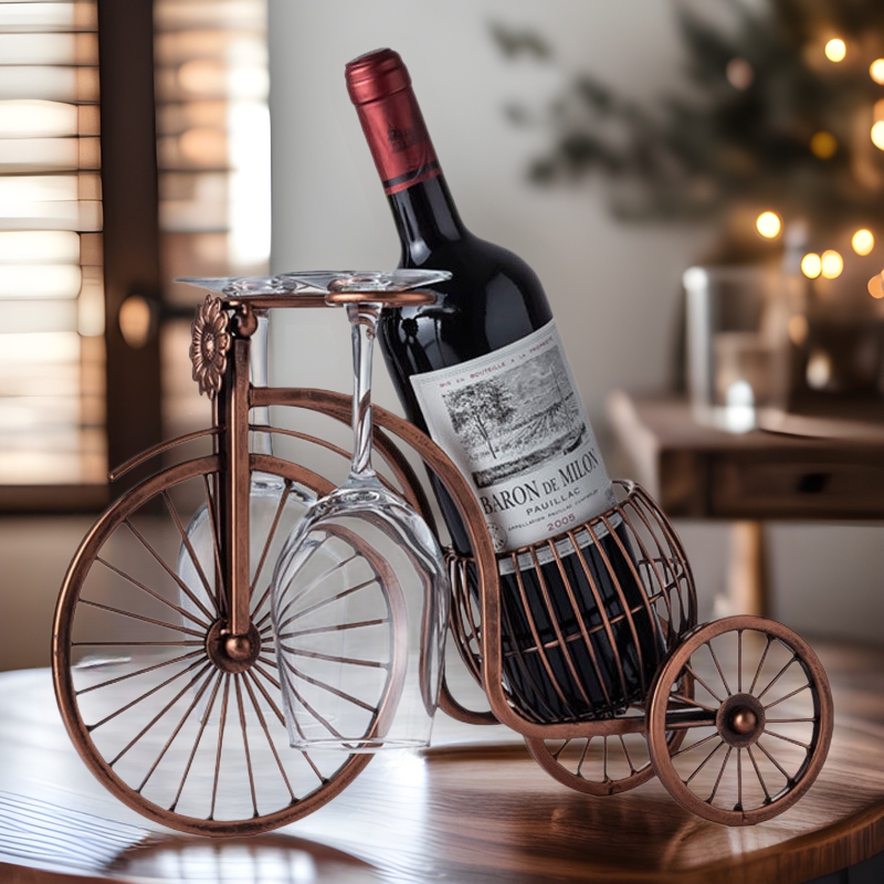 轻奢复古风古铜色酒桶红酒架高级感客厅餐边柜酒柜铁艺装饰品摆件