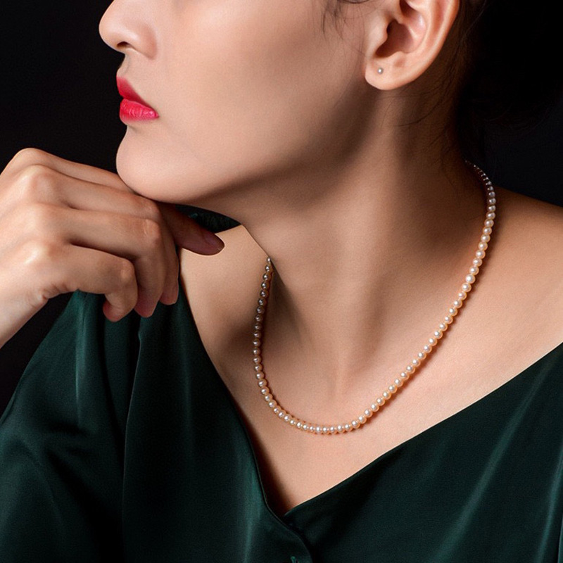 金粉色小珍珠baby链淡水珠5-6mm近正圆几乎无瑕光彩照人百搭批发