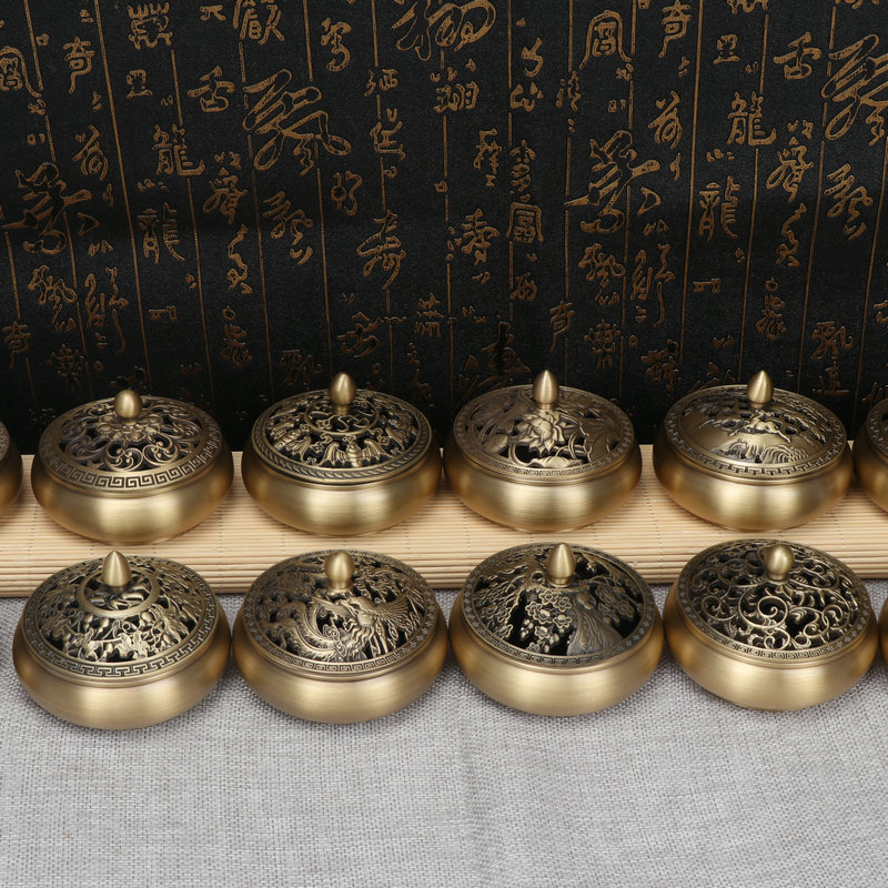 Brass Household Flat Bottom Incense Burner Ornaments Large Exhibition Hongtu Dragon and Phoenix Cover Indoor Zen Aromatherapy Plate Factory Wholesale