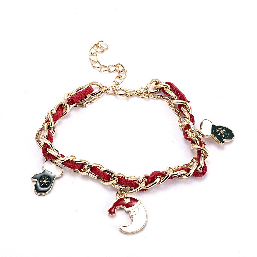 欧美时尚新品 圣诞手链系列 合金滴油圣诞树铃铛雪人女式手链手饰