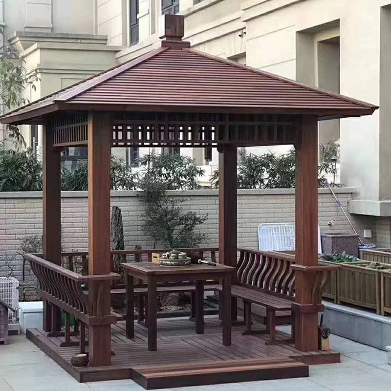 凉亭户外庭院加厚防腐木四角休闲亭室外花园实木质仿古建中式亭子