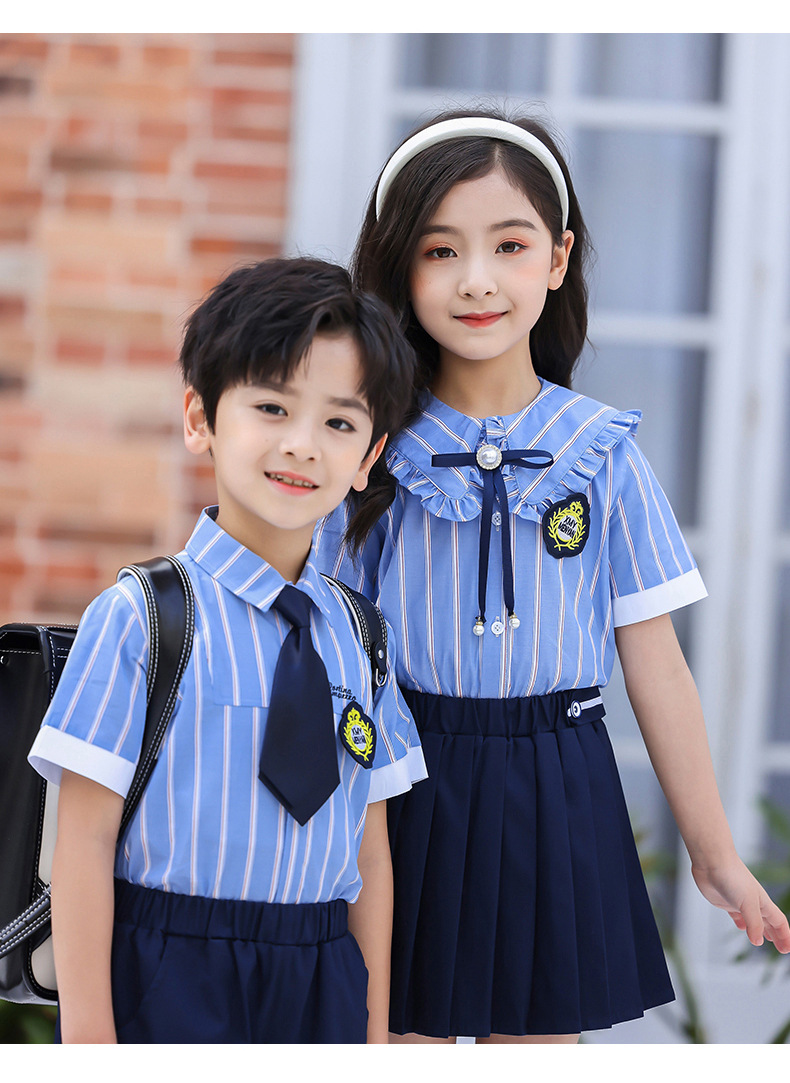 校服套装小学生夏季儿童短袖英伦风蓝色班服幼儿园园服夏装毕业照
