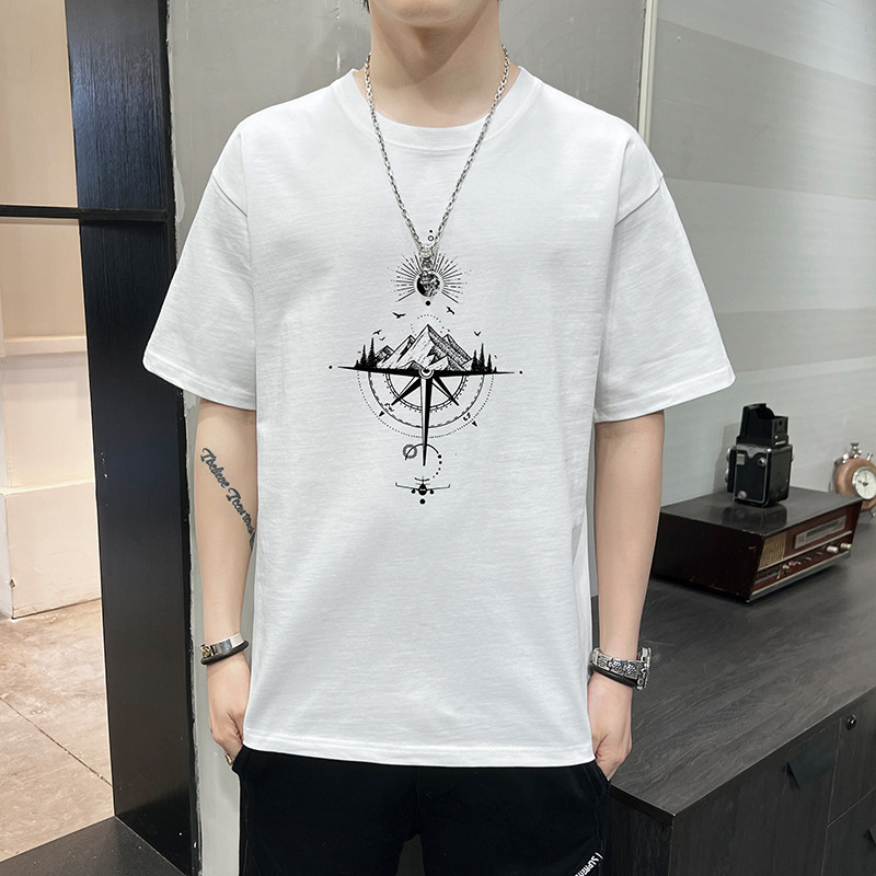 Short-Sleeved Men's Fashion Brand Summer Loose Men's Trendy Crew Neck T-shirt Cotton T-shirt Top Bottoming Shirt Large Size Men's Clothing