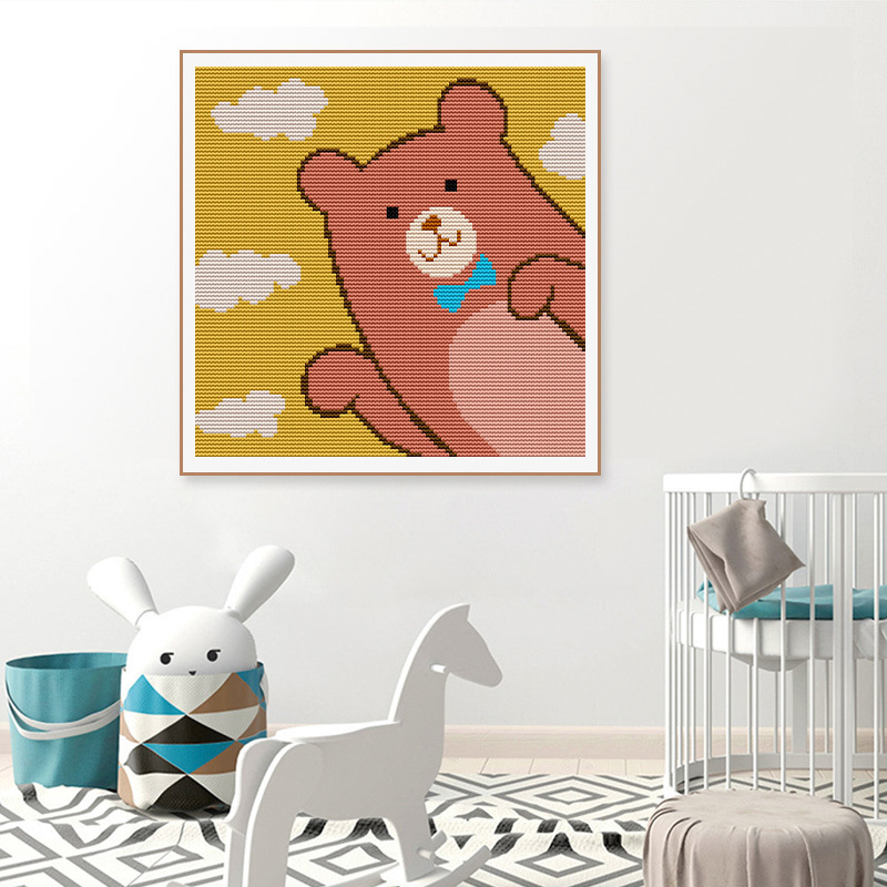 针爱99十字绣咖啡熊卡通动物刺绣客厅卧室现代玄关装饰画简单新款