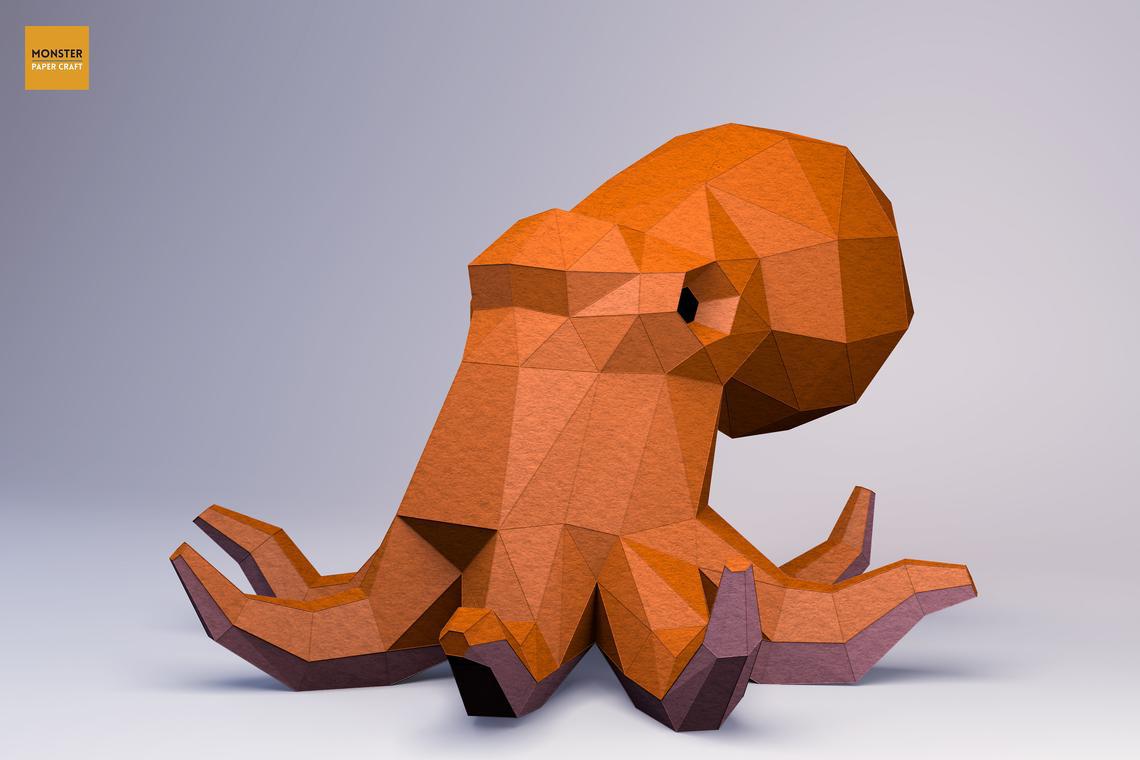 章鱼3d纸模型diy手工纸模摆件玩具几何折纸立体构成