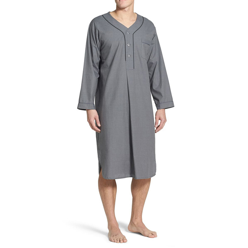 Spring 2023 Muslim Mid-Length Comfortable Loose Solid Color Pajamas Amazon European and American Men's Home Wear Nightdress