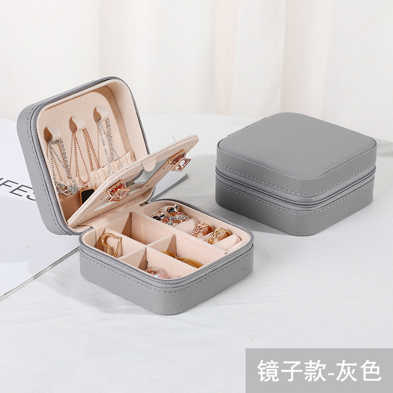 Amazon Simple Storage Jewelry Box Pu Mirror Jewelry Box Portable Travel Ear Stud Necklace Packing Box Wholesale