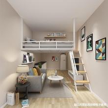 省空间阁楼床现代简约复式二楼床单上层小户型铁艺高架床上床下桌