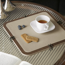 轻奢简约皮质木收纳托盘置物盘样板间客厅桌面茶几装饰品设计师款