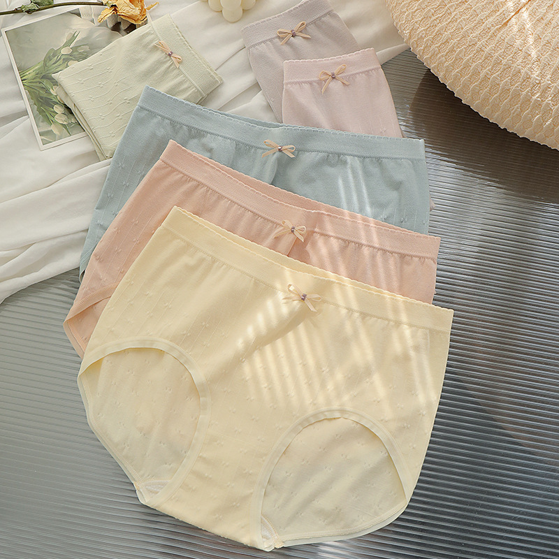 mid-waist bow jacquard cotton high elastic silk bottom crotch breathable soft sheath women‘s briefs underwear