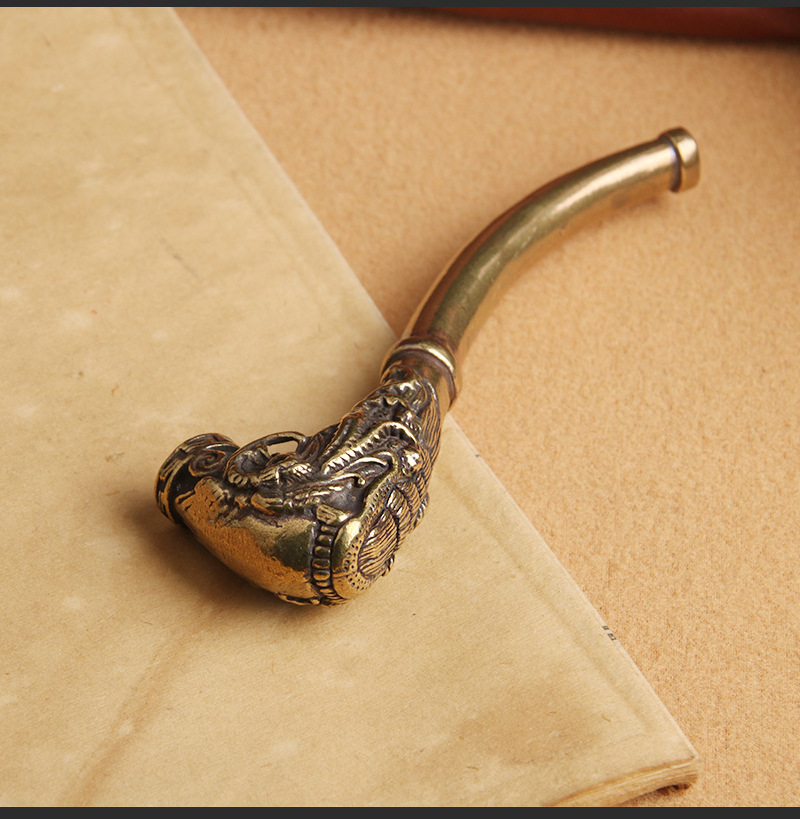 黄铜做旧龙凤呈祥传统烟斗古玩杂项老式烟锅旱烟袋文玩老铜器批发