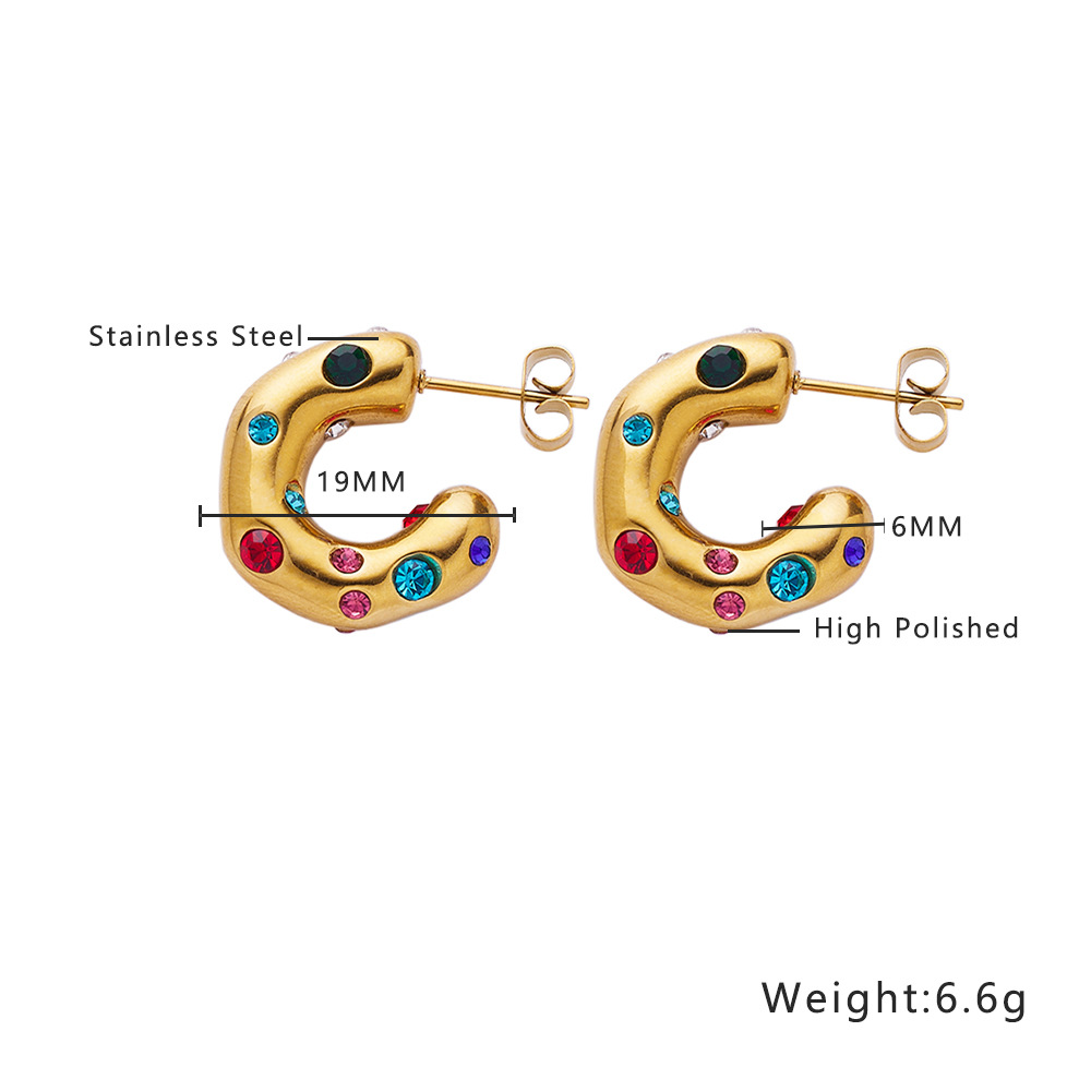 Cross-Border New Diamond-Embedded Pearl Shaped Stainless Steel Earrings Niche High-Grade 18K Gold Zircon C- Shaped Earrings