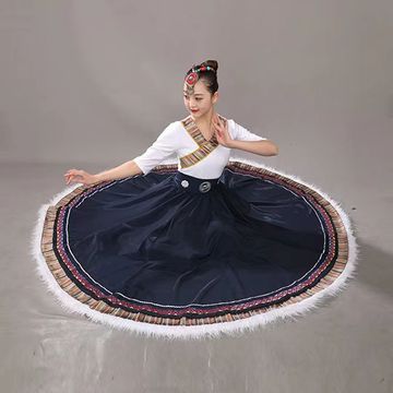 新款藏族表演服广场舞大摆裙艺考练习裙子民族风半身裙学生舞蹈服