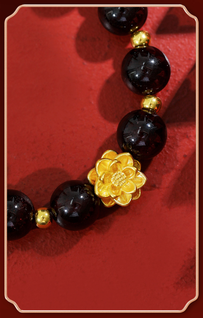 3d硬金黄金莲花路路通 足金999莲花转运珠女红绳手链手串一件代发