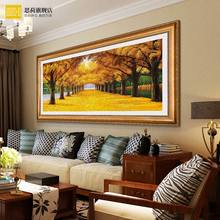 客厅装饰画沙发背景墙挂画黄金满地大道发财树油画招财寓意壁画