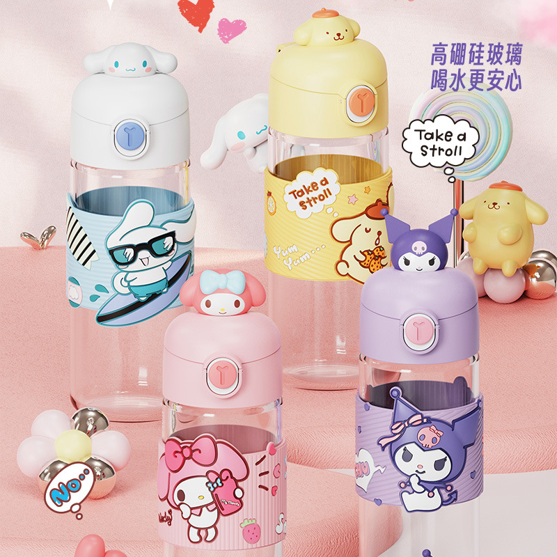 Sanrio Joint-Name Cup Cinnamoroll Babycinnamoroll Glass Bounce Cover Glass Student Cartoon Drinking Cup Cute Glass