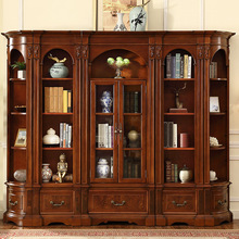格澜帝尔美式实木书柜带门书橱书架书房自由组合柜欧式储物置物柜