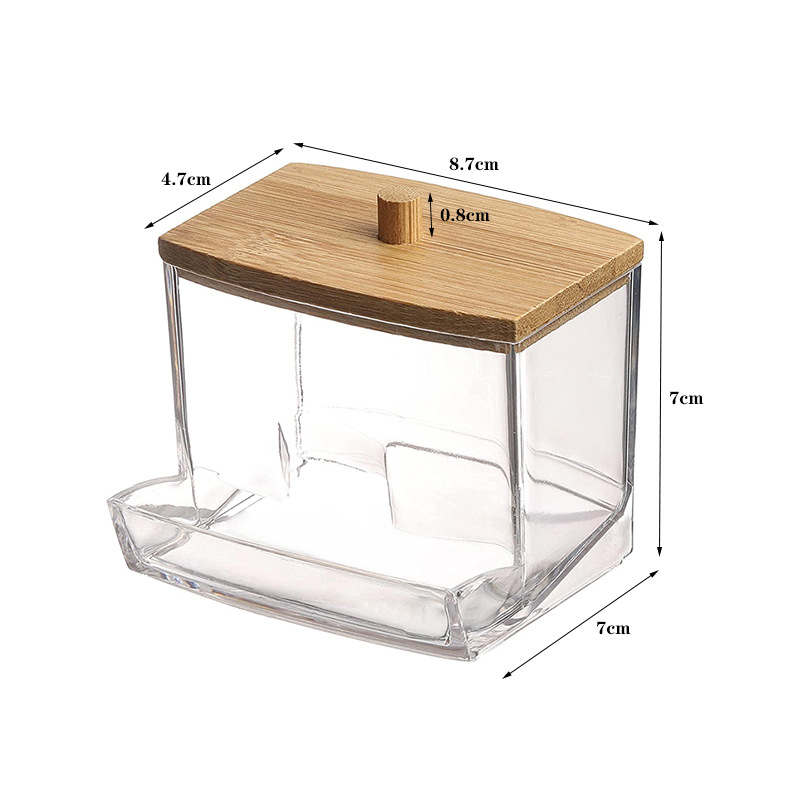 Acrylic Cotton Puff Cotton Swab Storage Box European Transparent Bamboo Cover Condiment Dispenser Stackable Desktop Finishing Box