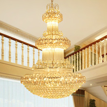 酒店欧式现代金色水晶大吊灯复式楼别墅客厅灯大气楼中楼梯长吊灯