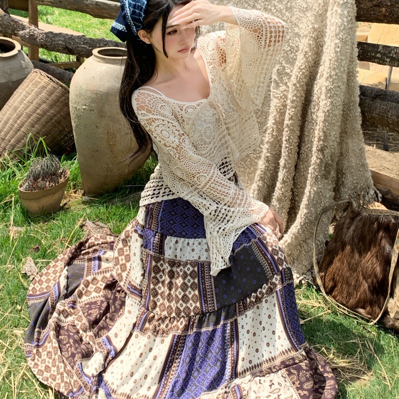 春夏季复古波西米亚名族风高腰半身裙云南海边沙滩裙长裙-阿里巴巴