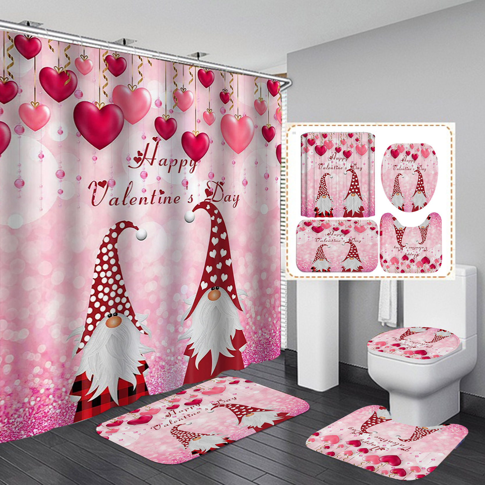 Amazon Direct Sales Christmas Shower Curtain Set Series Waterproof Punch-Free Partition Curtain Hotel Rain Curtain