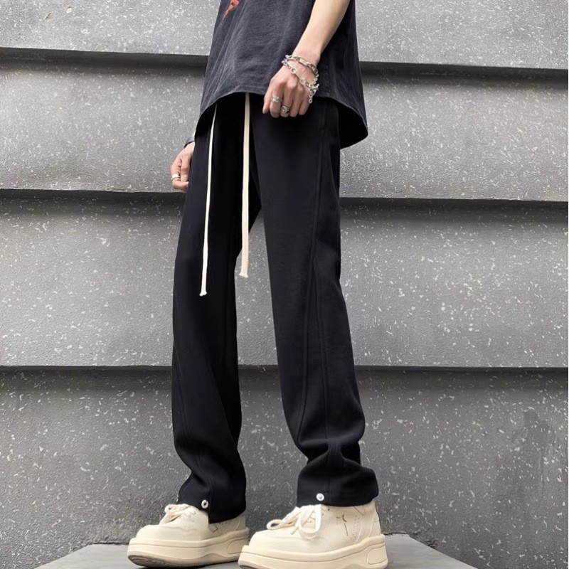 美式高街裤子男设计感白色运动卫裤春秋款修身窄版直筒微喇裤直营