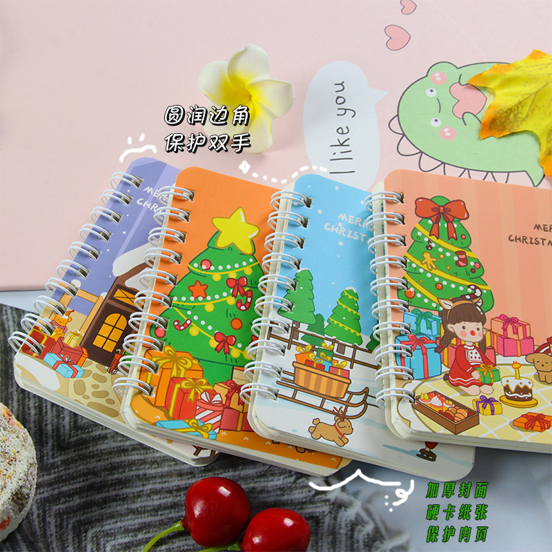 Christmas Series A7 Coil Notebook Flip Notepad Student Festival Prize Gift Notebook Diary Journal Book