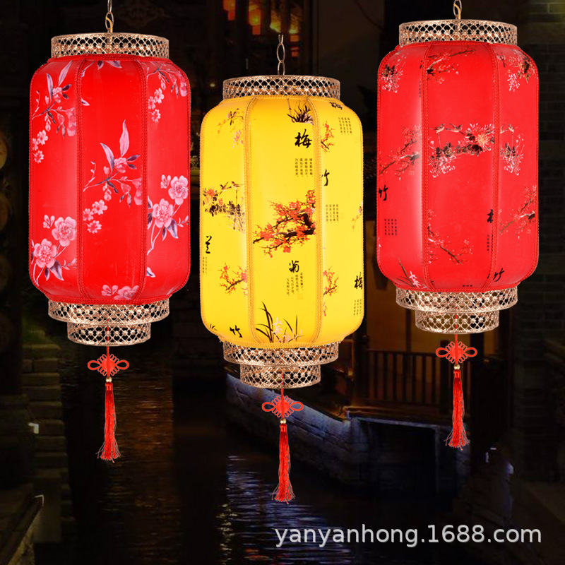 Red in Chinese Antique Style Hanging Decoration Outdoor Advertising Sheepskin Lantern Spring Festival Luminous Vintage Style Decoration GD Wholesale