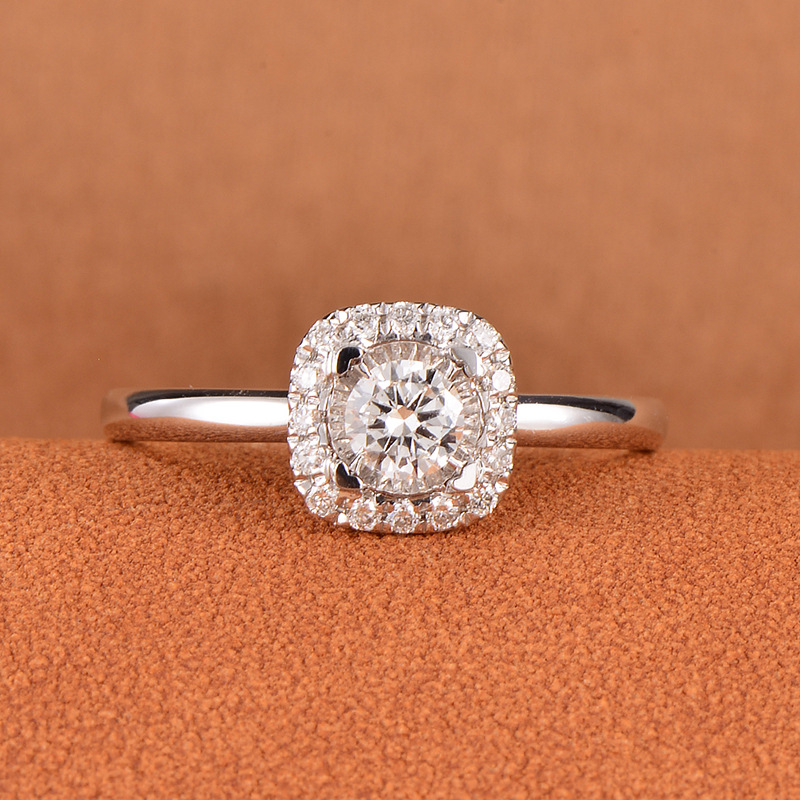 天然钻石18k白金钻戒女钻石戒指真钻车花片圆钻方形围镶成品珠宝