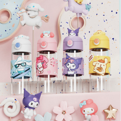 Sanrio Joint-Name Cup Cinnamoroll Babycinnamoroll Glass Bounce Cover Glass Student Cartoon Drinking Cup Cute Glass