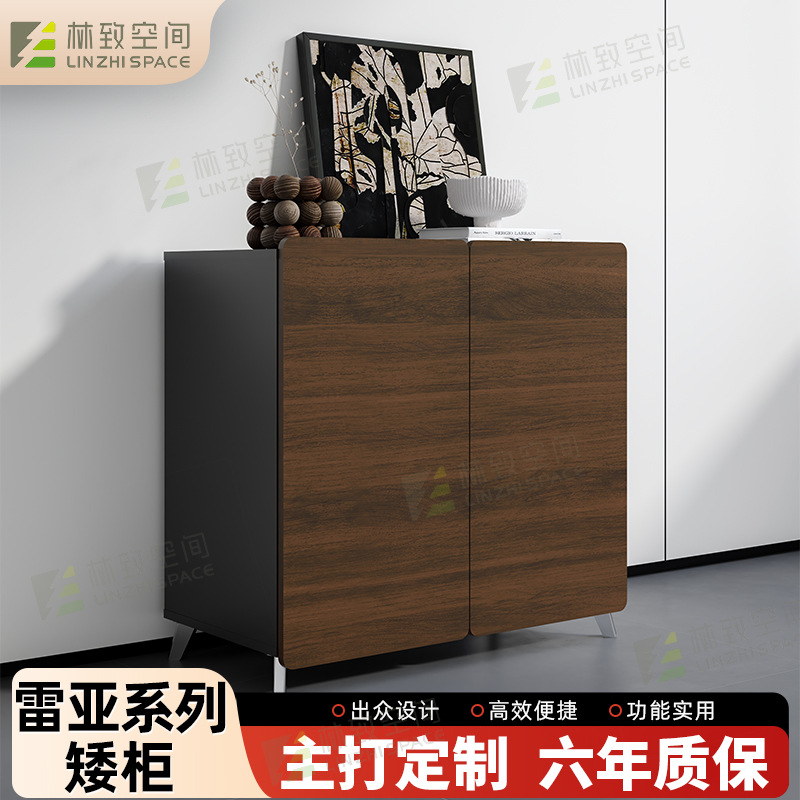 餐边柜靠墙一体储物柜双层多功能新中式圆原木色客厅侘寂风收纳柜