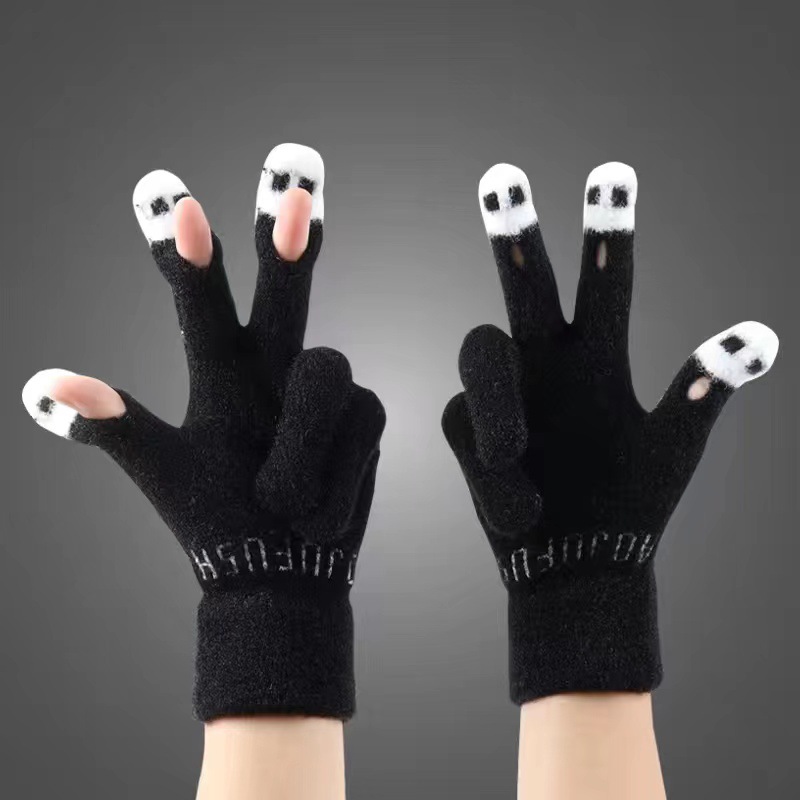 Half Finger Flip Gloves Winter Wool Knitting Gloves Touch Screen Thickened Warm-Keeping and Cold-Proof Student Riding Female Winter Open Finger