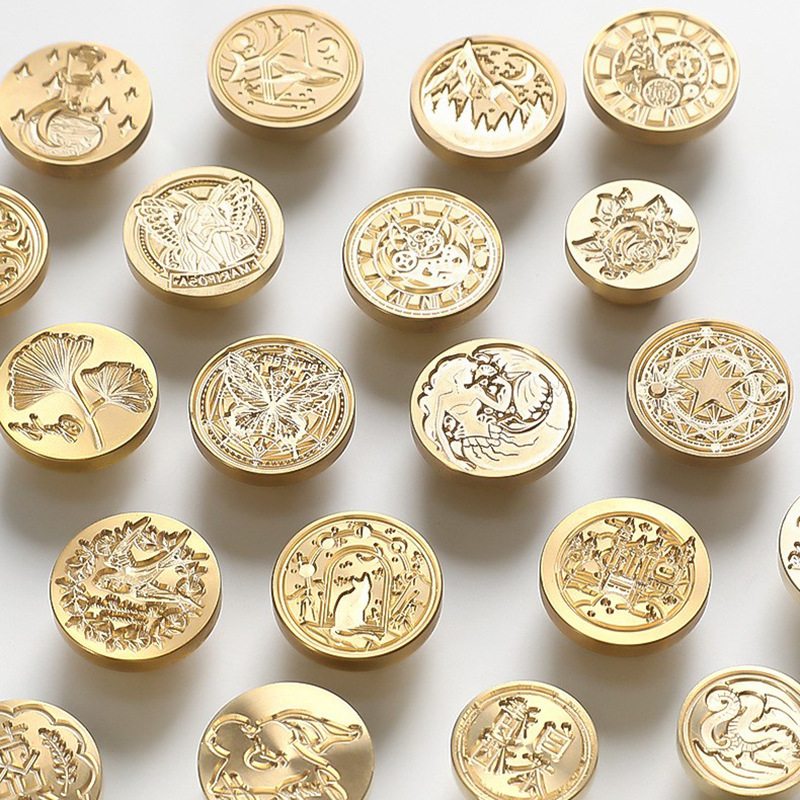 Factory Direct Supply Carved Brass Chapter Head Wax Seal Children Hand Account Wax Grain Full Set Wholesale a Variety of Patterns