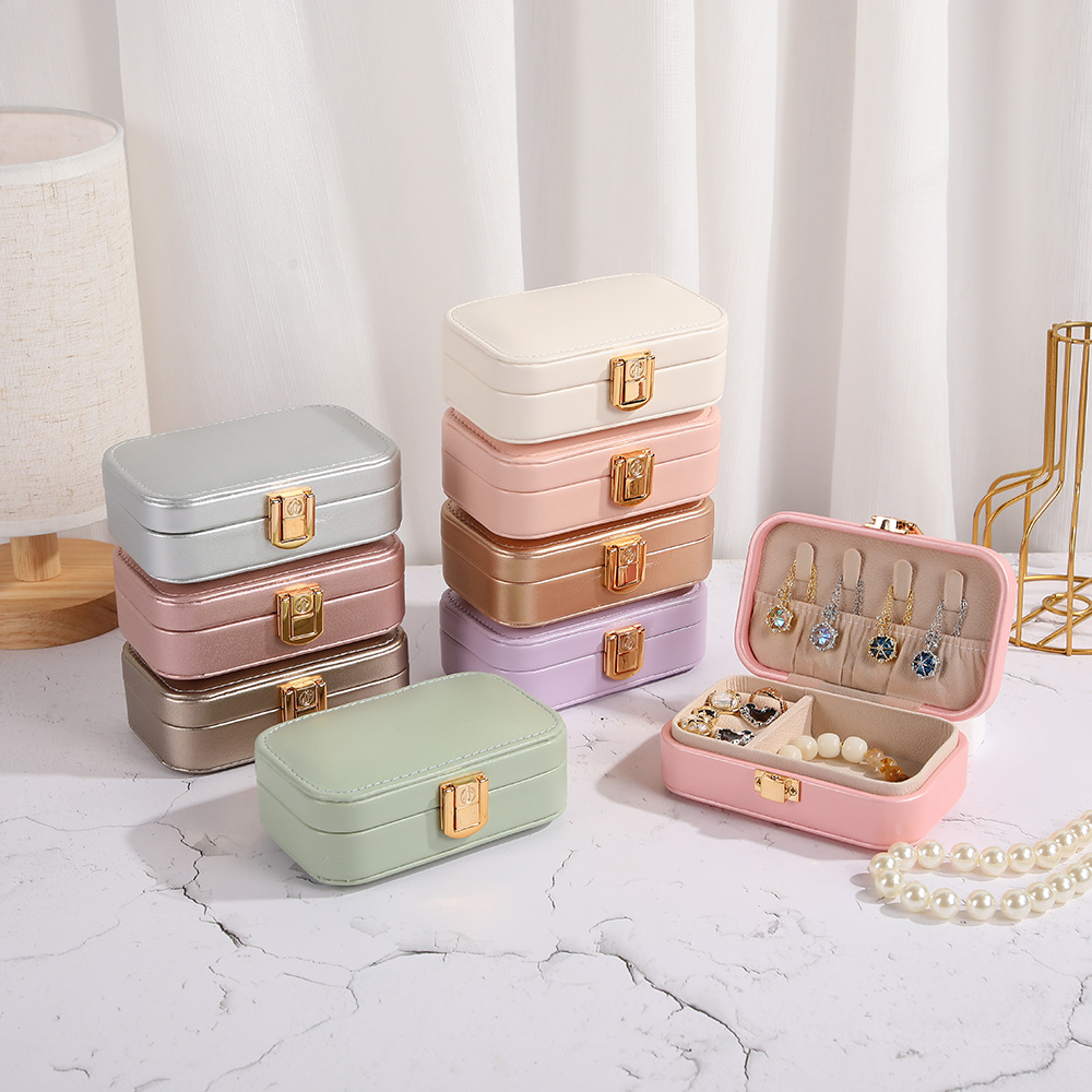 Macaron Leather Jewelry Storage Bag Girl Heart Large Capacity Jewelry Packaging Box Dustproof Moisture-Proof Exquisite Jewelry Box