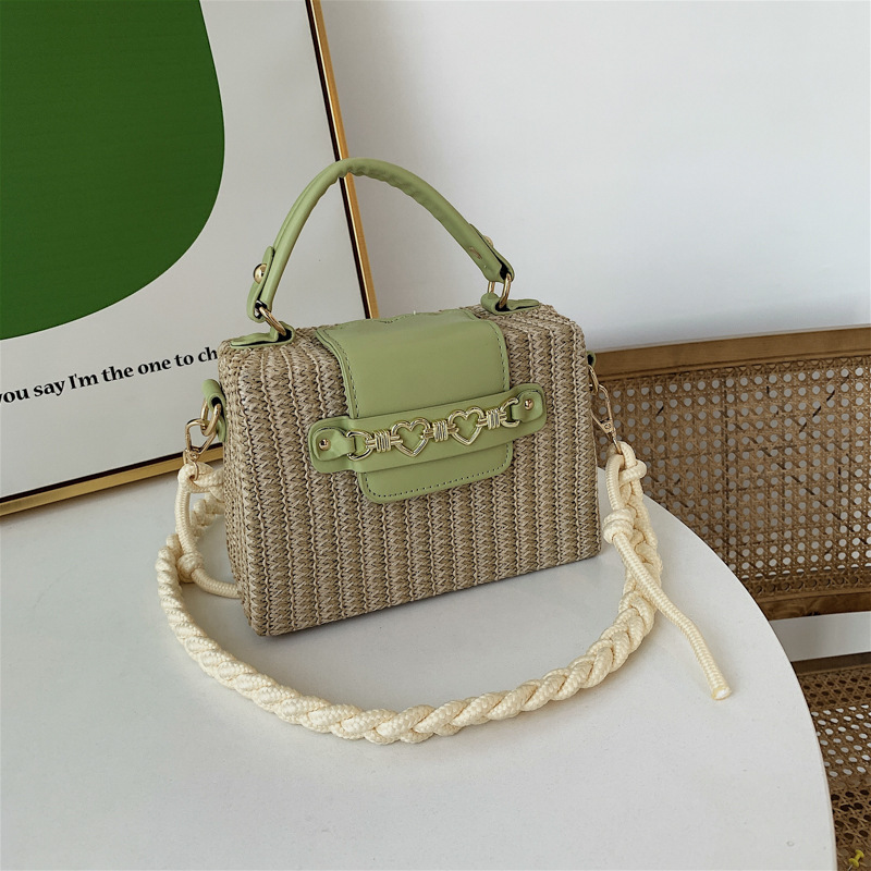 Straw Woven Box Bag New Popular Messenger Bag Casual Fashionable Stylish Shoulder Women's Bag All-Matching Beach Handbag