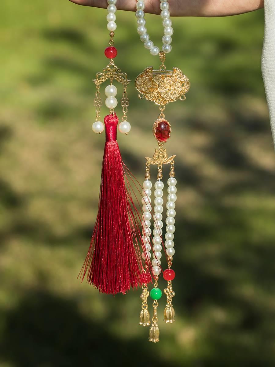 配马面裙的璎珞明制长背云古风汉服项链复古珍珠颈饰跨境专供代发